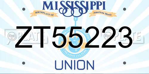 ZT55223 Mississippi License Plate
