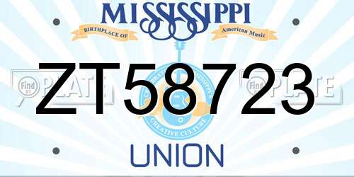 ZT58723 Mississippi License Plate