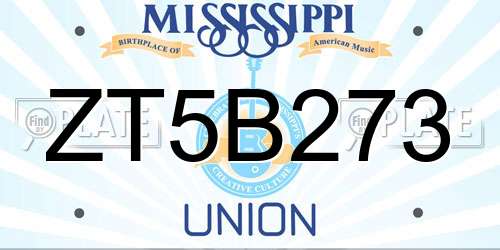 ZT5B273 Mississippi License Plate