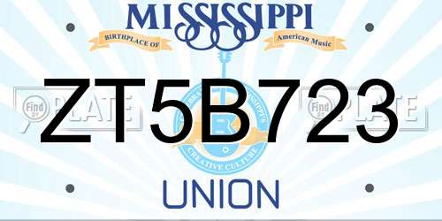 ZT5B723 Mississippi License Plate