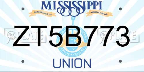 ZT5B773 Mississippi License Plate