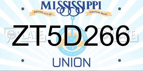 ZT5D266 Mississippi License Plate