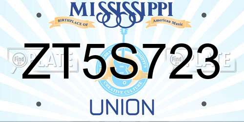 ZT5S723 Mississippi License Plate