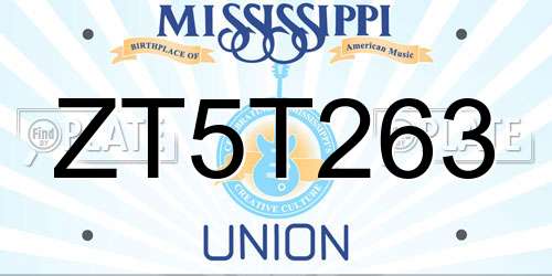ZT5T263 Mississippi License Plate