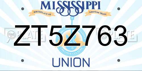 ZT5Z763 Mississippi License Plate