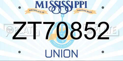 ZT70852 Mississippi License Plate