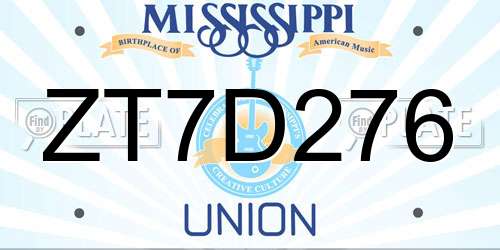 ZT7D276 Mississippi License Plate