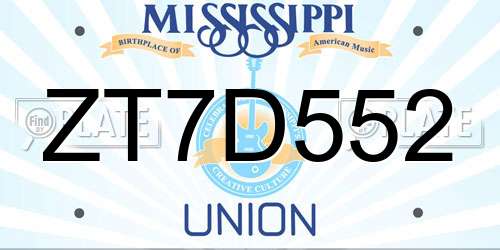 ZT7D552 Mississippi License Plate