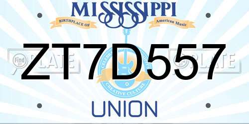 ZT7D557 Mississippi License Plate