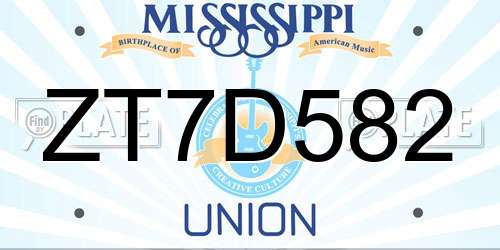 ZT7D582 Mississippi License Plate