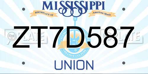 ZT7D587 Mississippi License Plate