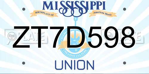 ZT7D598 Mississippi License Plate