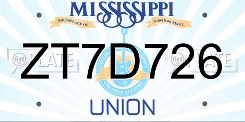 ZT7D726 Mississippi License Plate