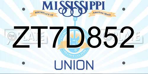 ZT7D852 Mississippi License Plate