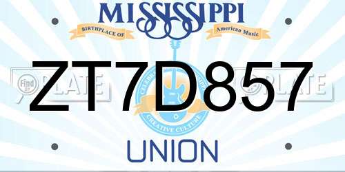 ZT7D857 Mississippi License Plate