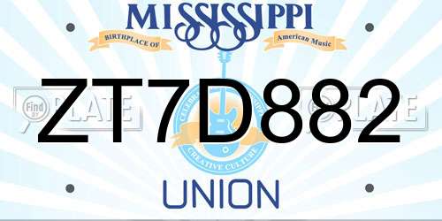 ZT7D882 Mississippi License Plate