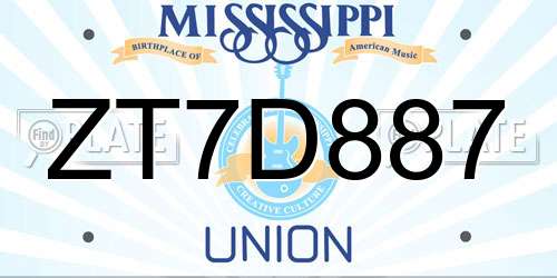 ZT7D887 Mississippi License Plate
