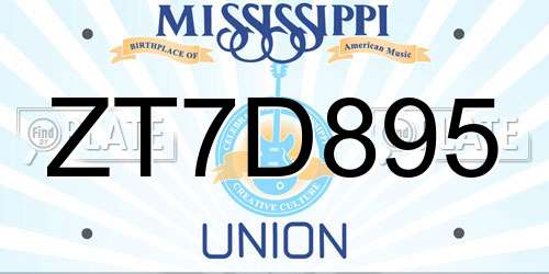 ZT7D895 Mississippi License Plate