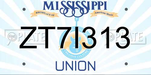 ZT7I313 Mississippi License Plate
