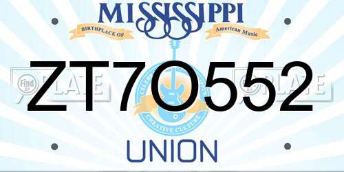 ZT7O552 Mississippi License Plate