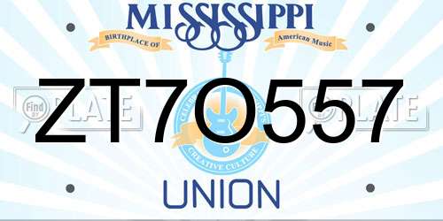 ZT7O557 Mississippi License Plate
