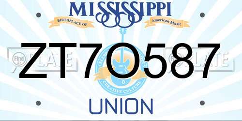 ZT7O587 Mississippi License Plate