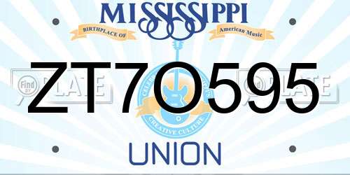 ZT7O595 Mississippi License Plate