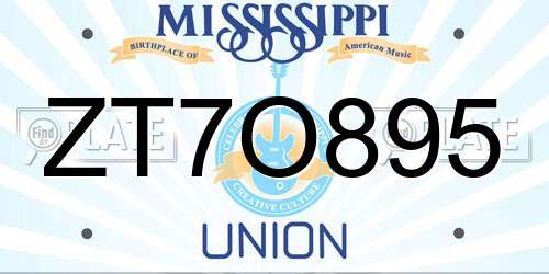 ZT7O895 Mississippi License Plate