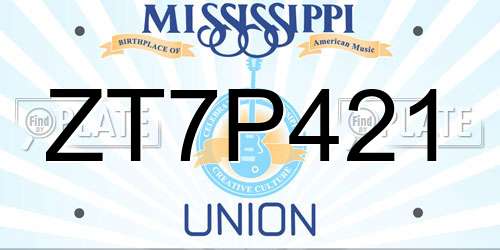 ZT7P421 Mississippi License Plate