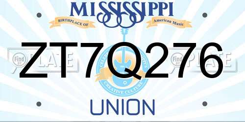 ZT7Q276 Mississippi License Plate