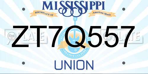 ZT7Q557 Mississippi License Plate