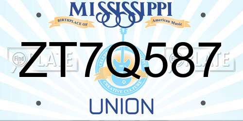 ZT7Q587 Mississippi License Plate