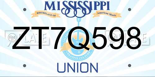 ZT7Q598 Mississippi License Plate
