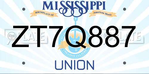 ZT7Q887 Mississippi License Plate