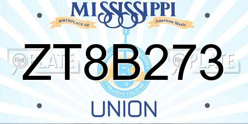 ZT8B273 Mississippi License Plate