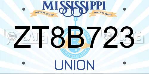 ZT8B723 Mississippi License Plate