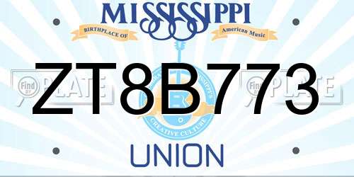 ZT8B773 Mississippi License Plate