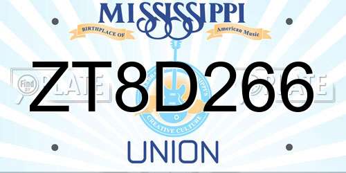 ZT8D266 Mississippi License Plate