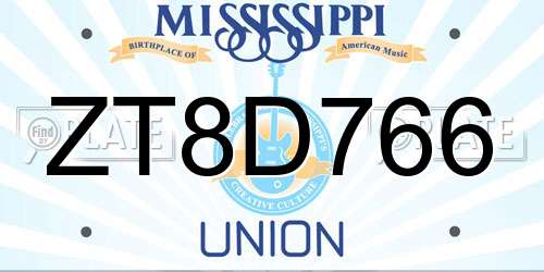 ZT8D766 Mississippi License Plate