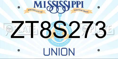 ZT8S273 Mississippi License Plate