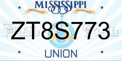 ZT8S773 Mississippi License Plate