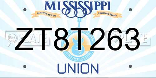 ZT8T263 Mississippi License Plate