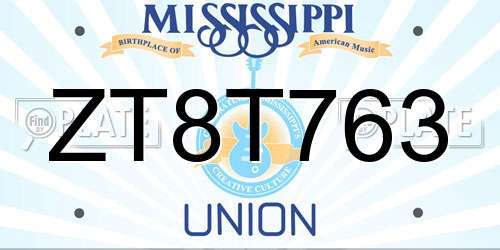 ZT8T763 Mississippi License Plate