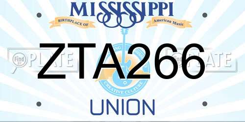 ZTA266 Mississippi License Plate
