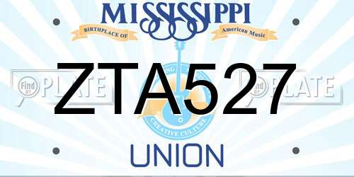 ZTA527 Mississippi License Plate