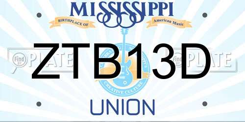 ZTB13D Mississippi License Plate