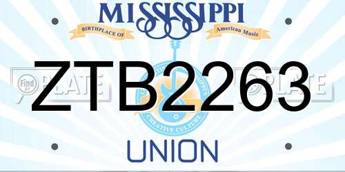 ZTB2263 Mississippi License Plate