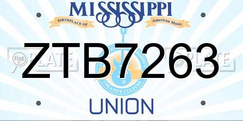 ZTB7263 Mississippi License Plate