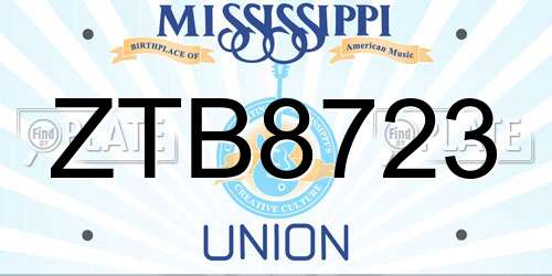 ZTB8723 Mississippi License Plate