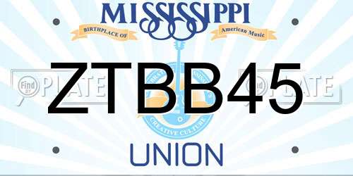 ZTBB45 Mississippi License Plate